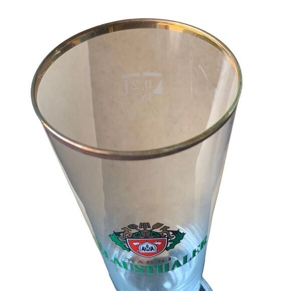 Pre Owned Marke Clausthaler German Beer Gold Rim Footed Pilsner Glass Classic - Picture 9 of 12